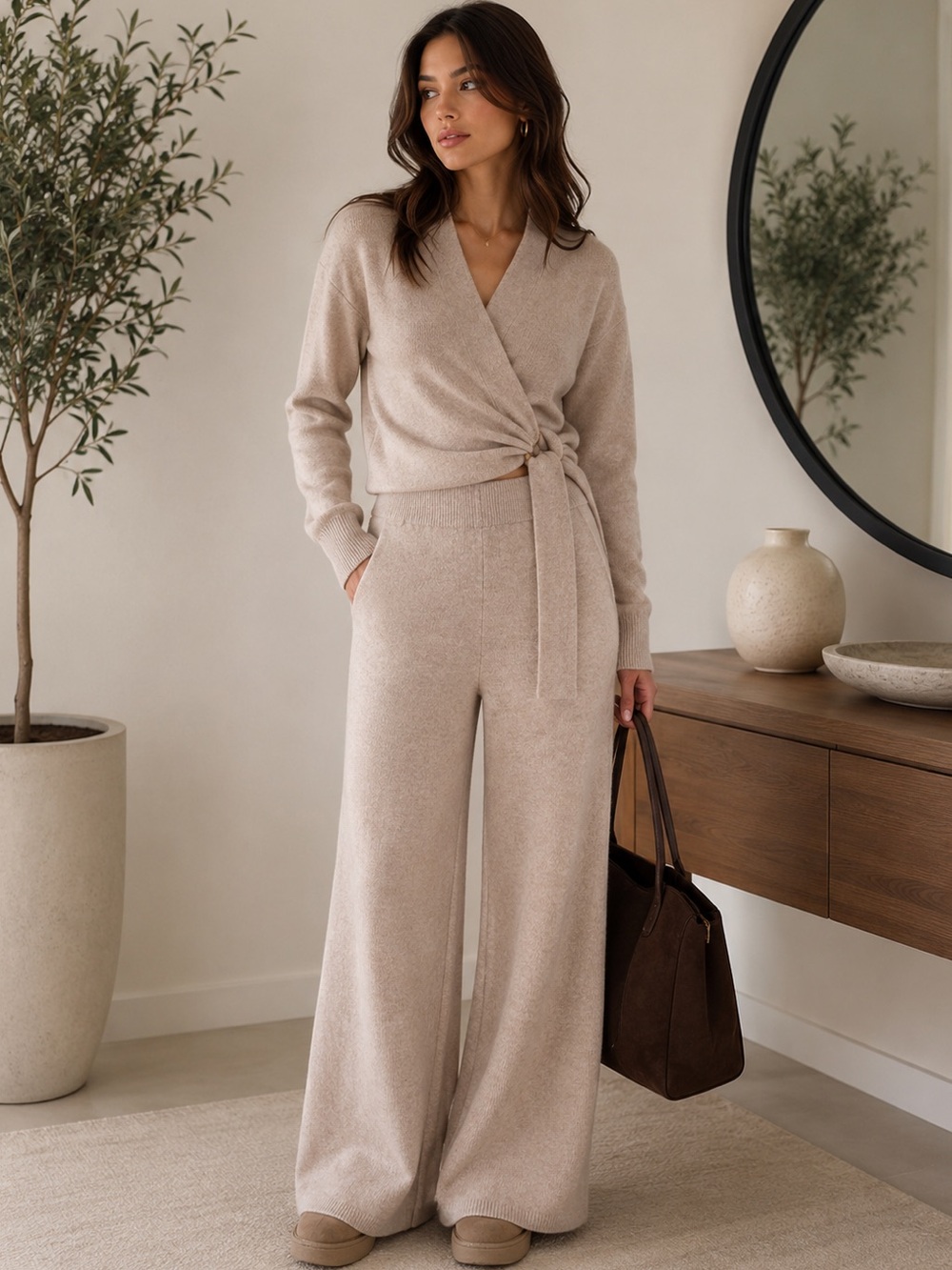 COMMENSE Cozy Knit Wide-Leg Pants